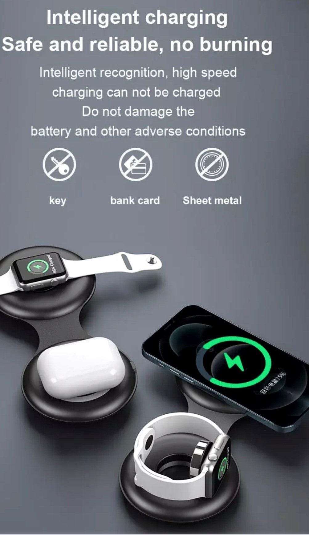 Smart Watch South Africa  Headphone & Headset Accessories Black 3 in 1 Wireless Magnertic Charger