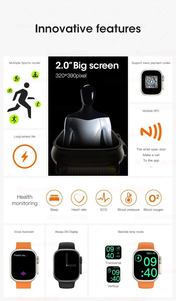 Smart Watch South Africa  Smart Watch Black W68 Ultra Microwear Black Bubble Strap