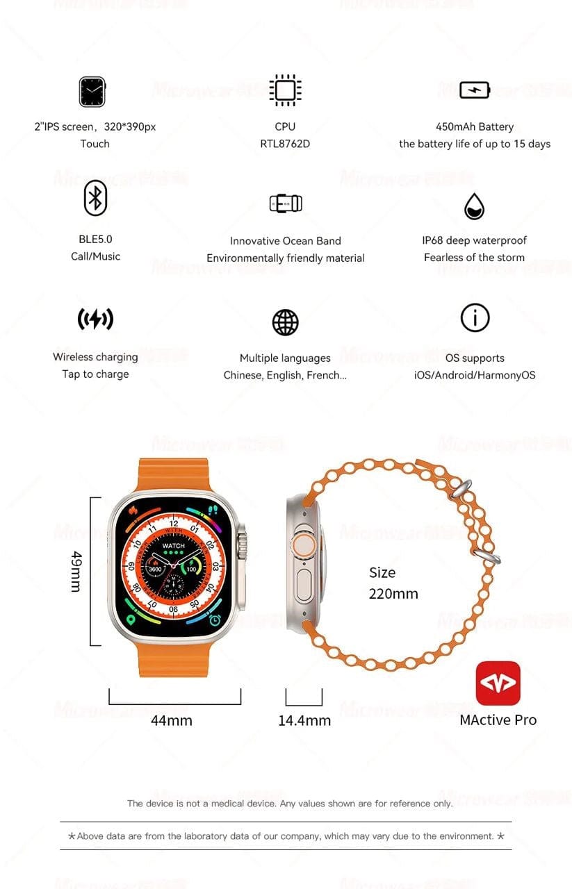 Smart Watch South Africa Smart Watch Orange W68 Ultra Microwear Orange Bubble Strap