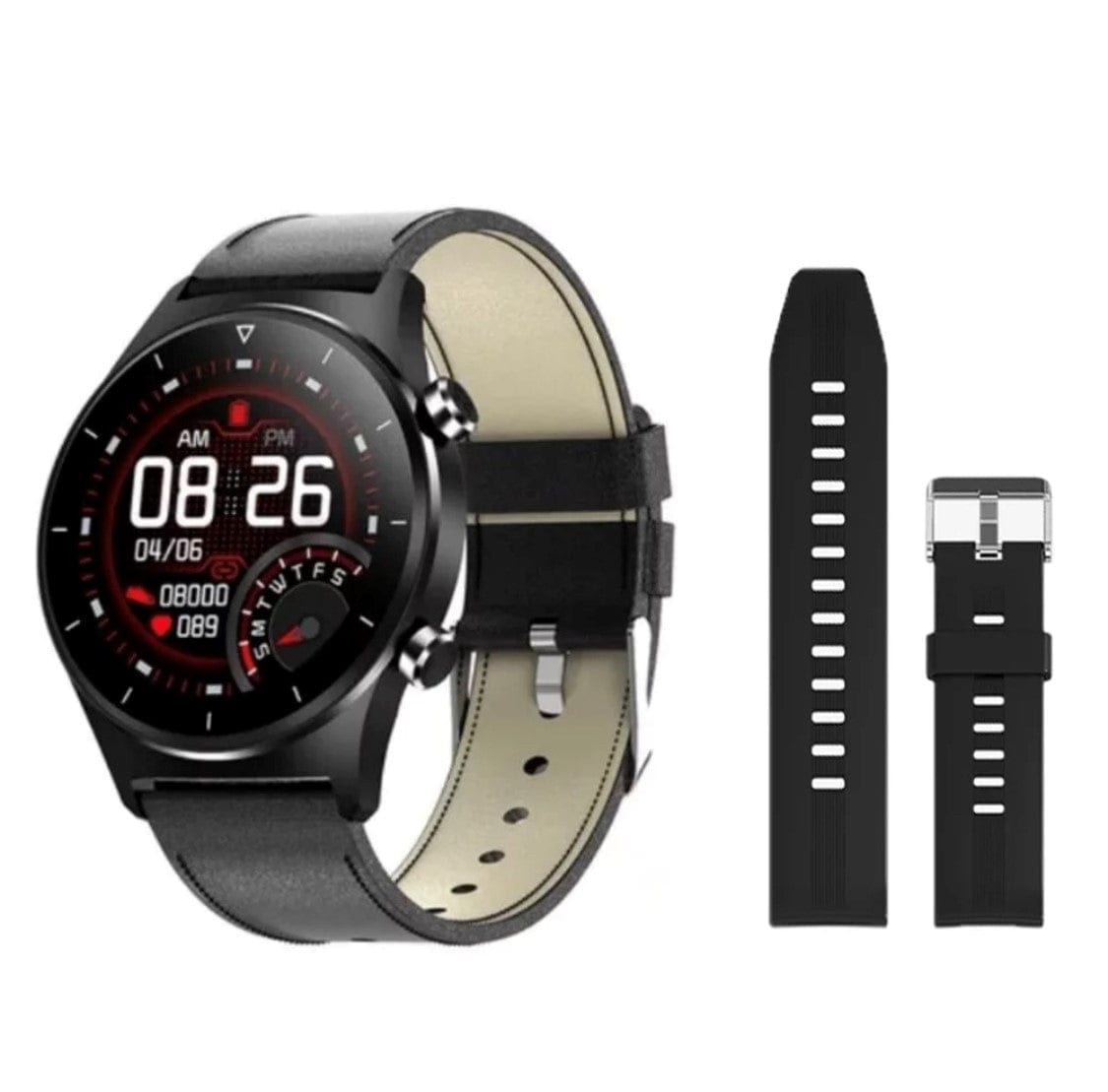 Smart Watch South Africa Watches Black Leather & Black Silicone Strap SMARTOBY Pro Men Smartwatch Black Leather & Black Silicone