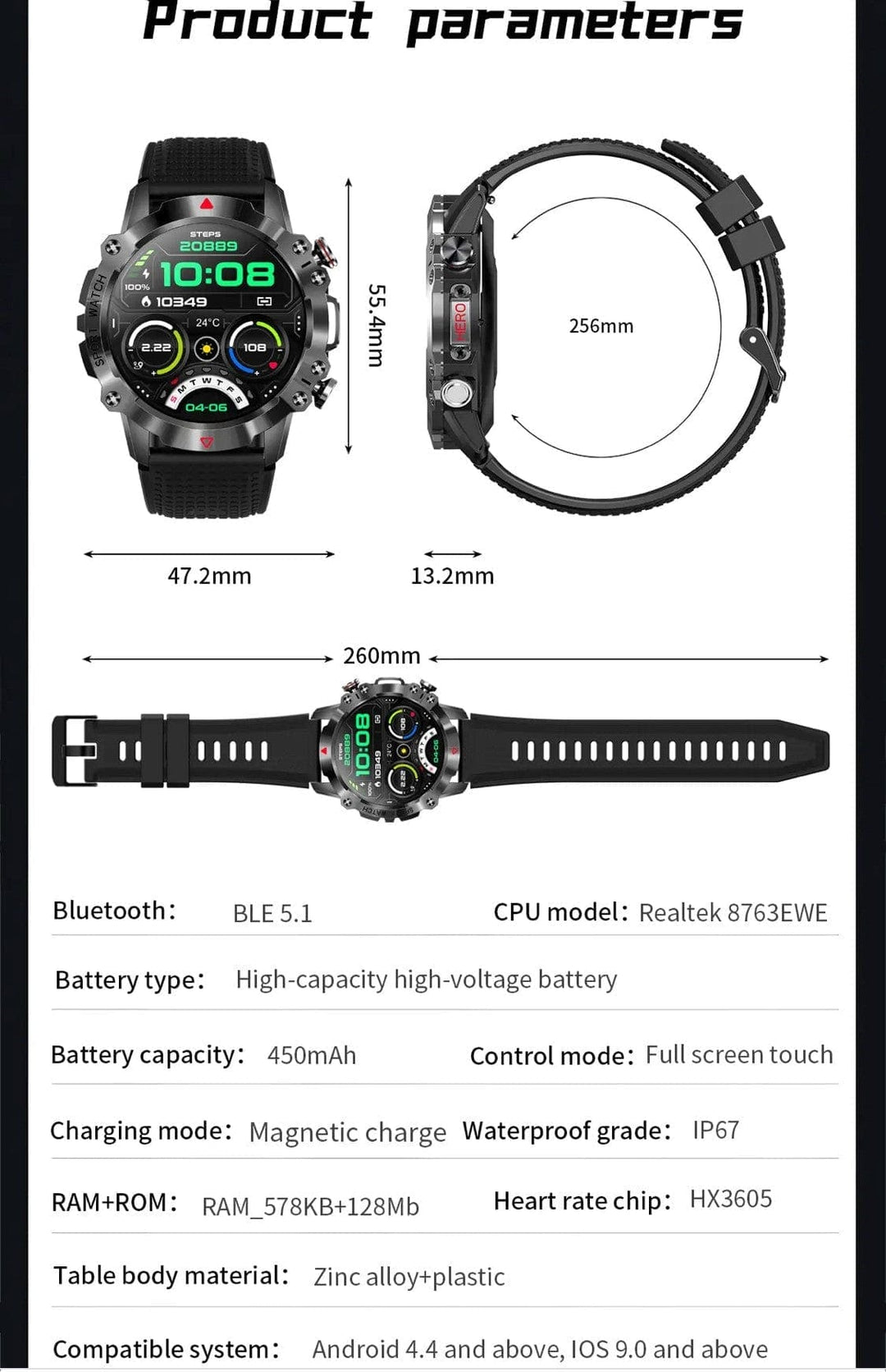 Smart Watch South Africa Watches Black Senbono KR 10 Black