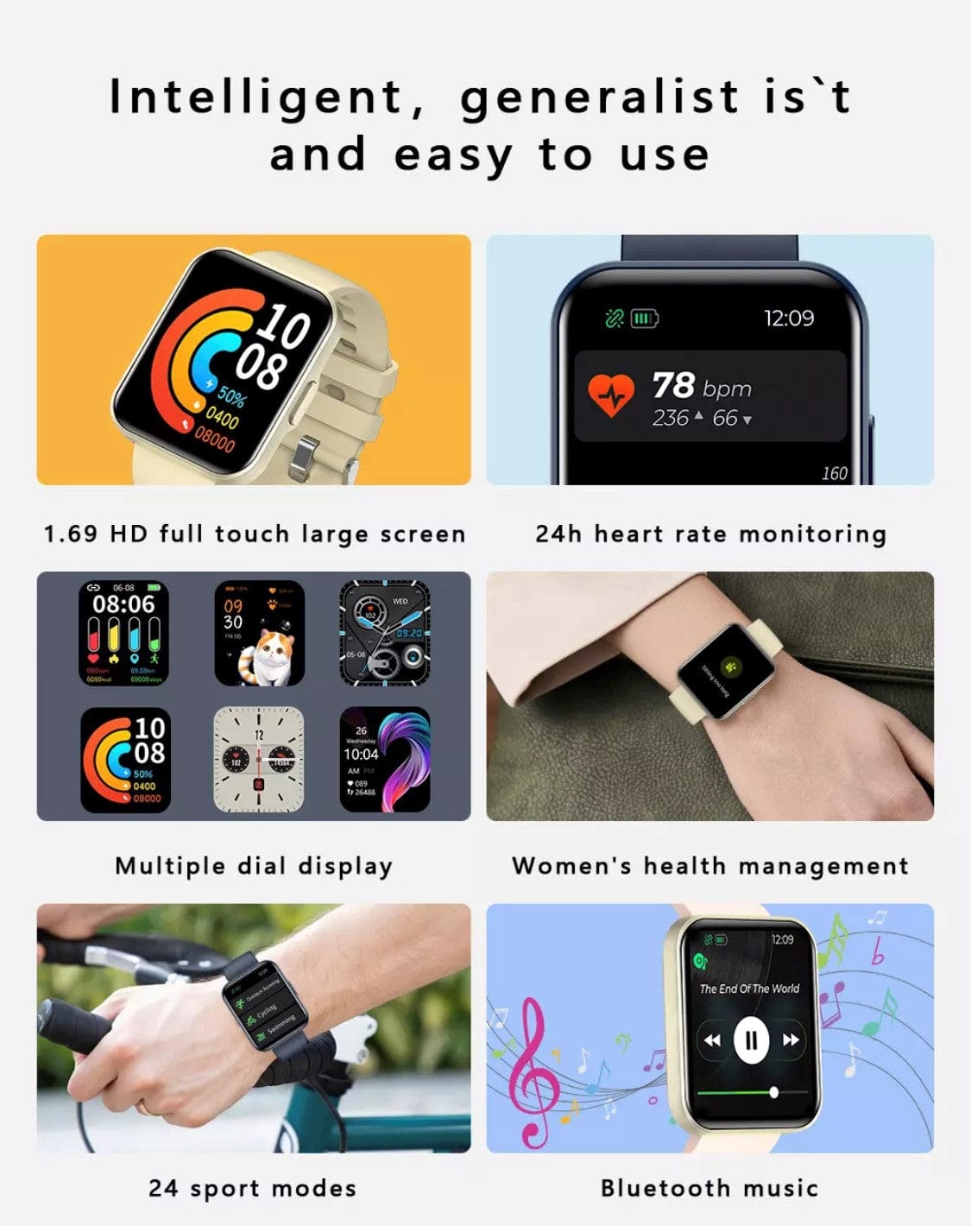 Smart Watch South Africa Watches Black SMARTOBY 1,69 Inch HD Black Extra Straps Availivle