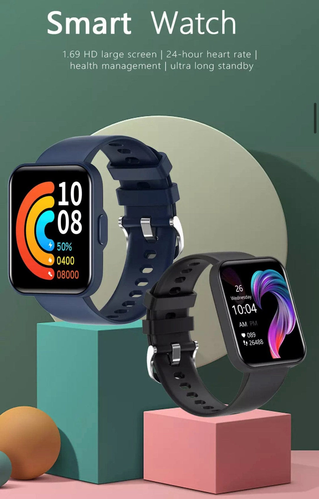 SMARTOBY 1.69 Inch HD Black Extra Straps