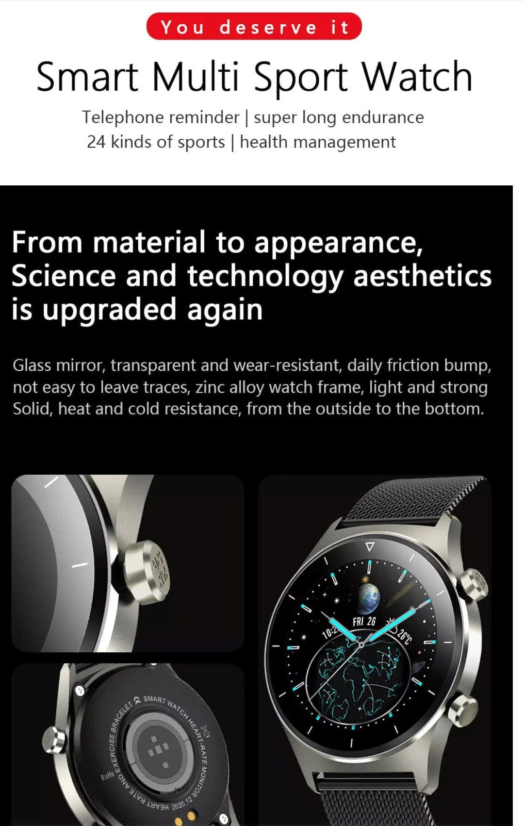 SMARTOBY Pro D1 Men Smartwatch Black Silicone & Silver Steel straps - Smart Watch SA