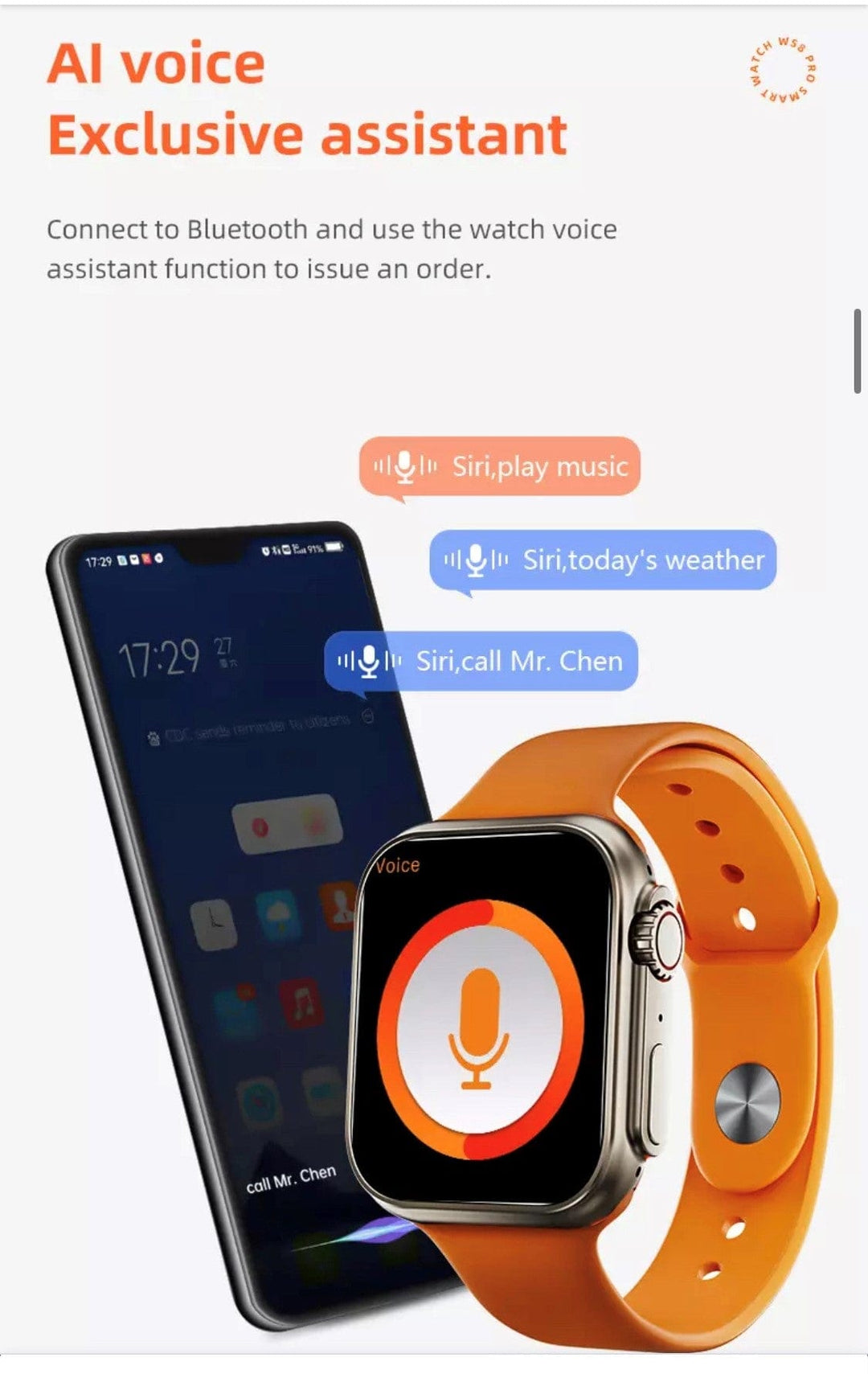 Smart Watch South Africa Watches Orange WS 8  Pro Ultra Orange + free Bubble Strap
