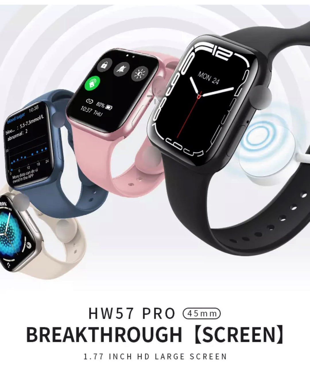 HW 57 Pro Black-- Verious Colours Straps Availible R68 Each. Smart Watch South Africa