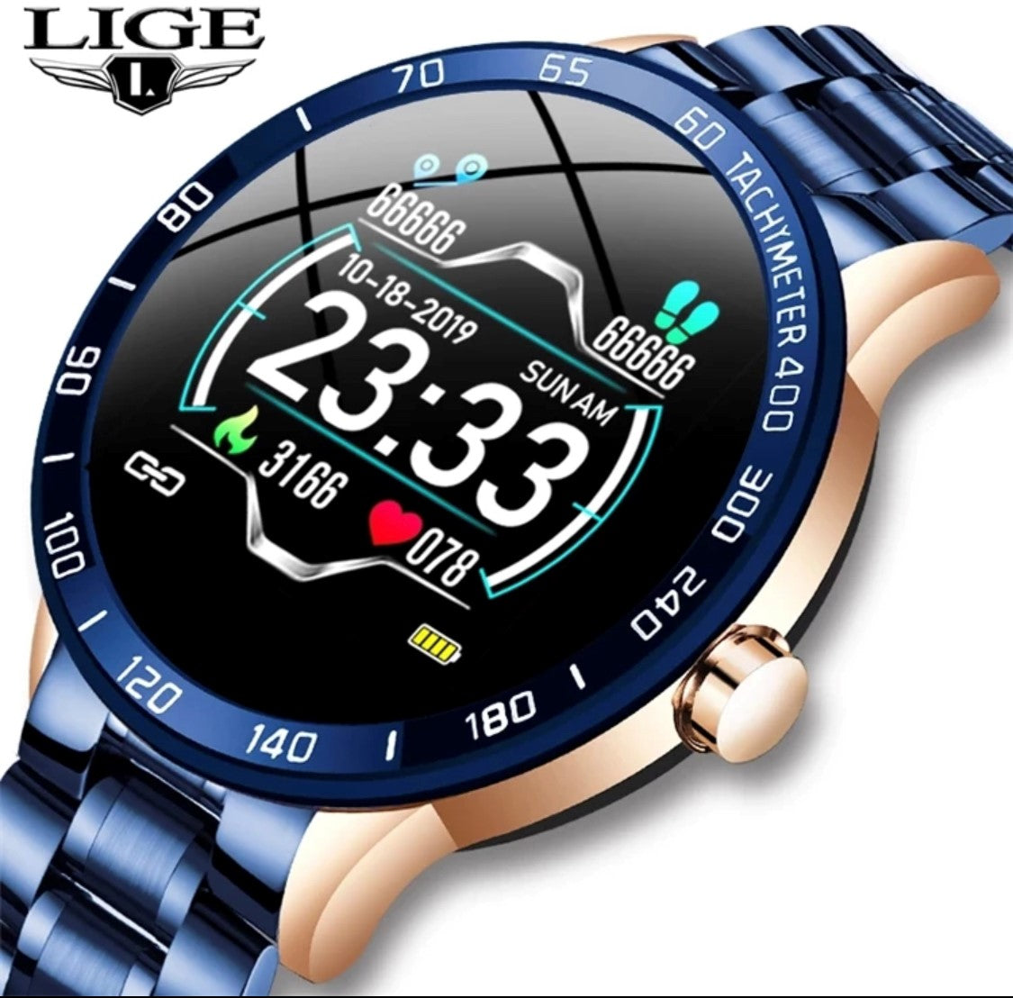 LIGE Smart Watch 122C Blue and Gold-Smart Watch South Africa