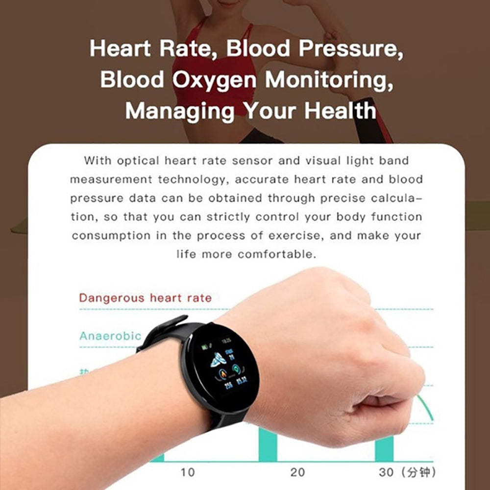 D18 Bluetooth Smart Watch, Men Women Blood Pressure Heart Rate Monitor Smart Watch, Pedometer Sport Tracker Smart Band For Android IOS