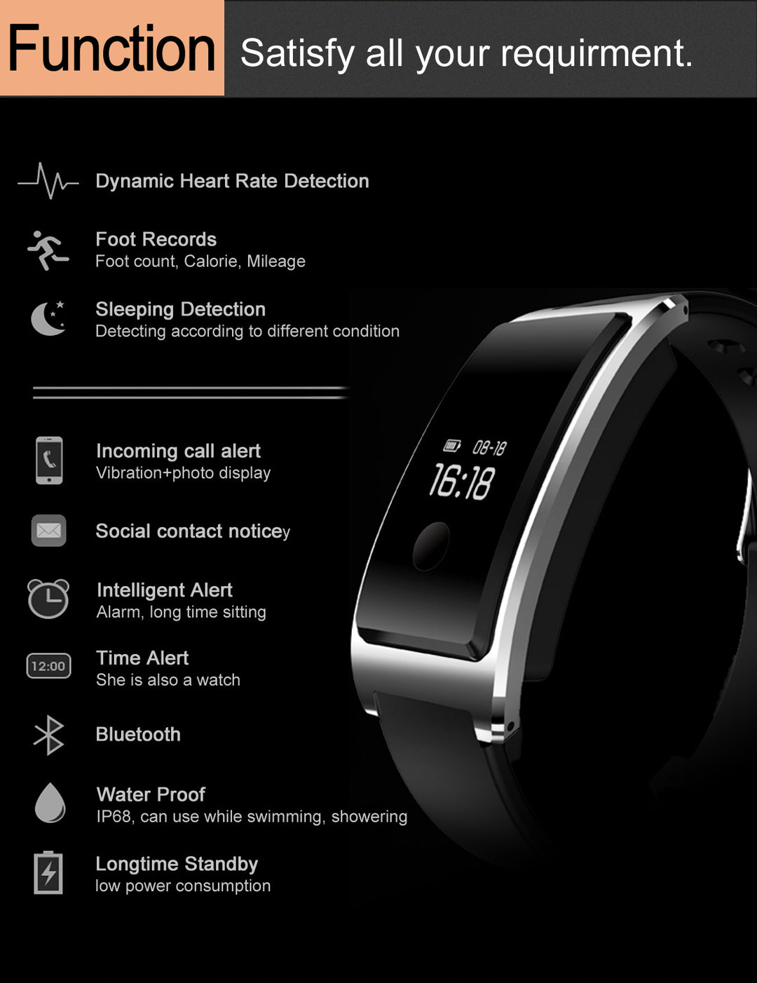 CK11S Smart Band And Watch Heart Rate Blood Pressure Call Reminder Men And Women Sports