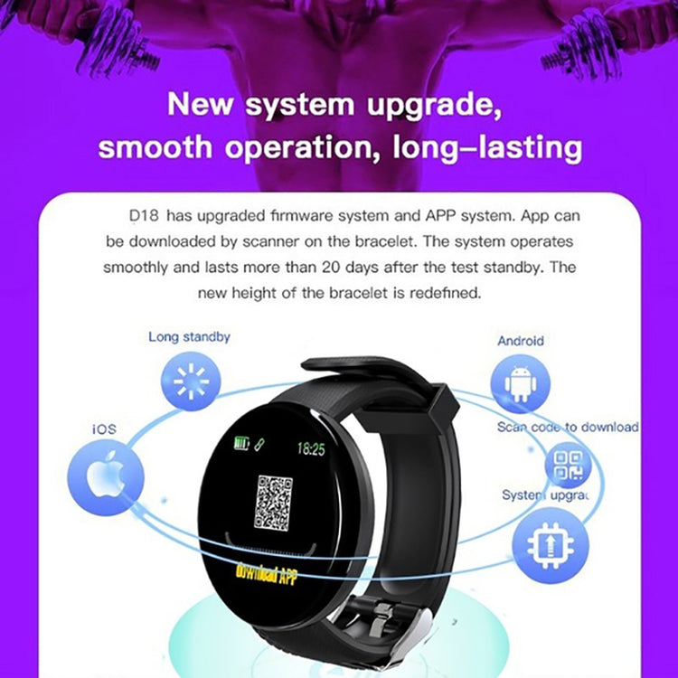 D18 Bluetooth Smart Watch - Men Women Blood Pressure Heart Rate Monitor Pedometer Sport Tracker Smart Band