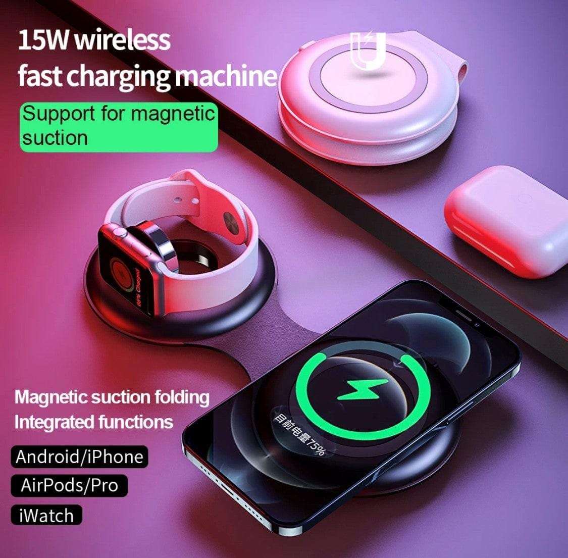 Smart Watch South Africa  Headphone & Headset Accessories Black 3 in 1 Wireless Magnertic Charger
