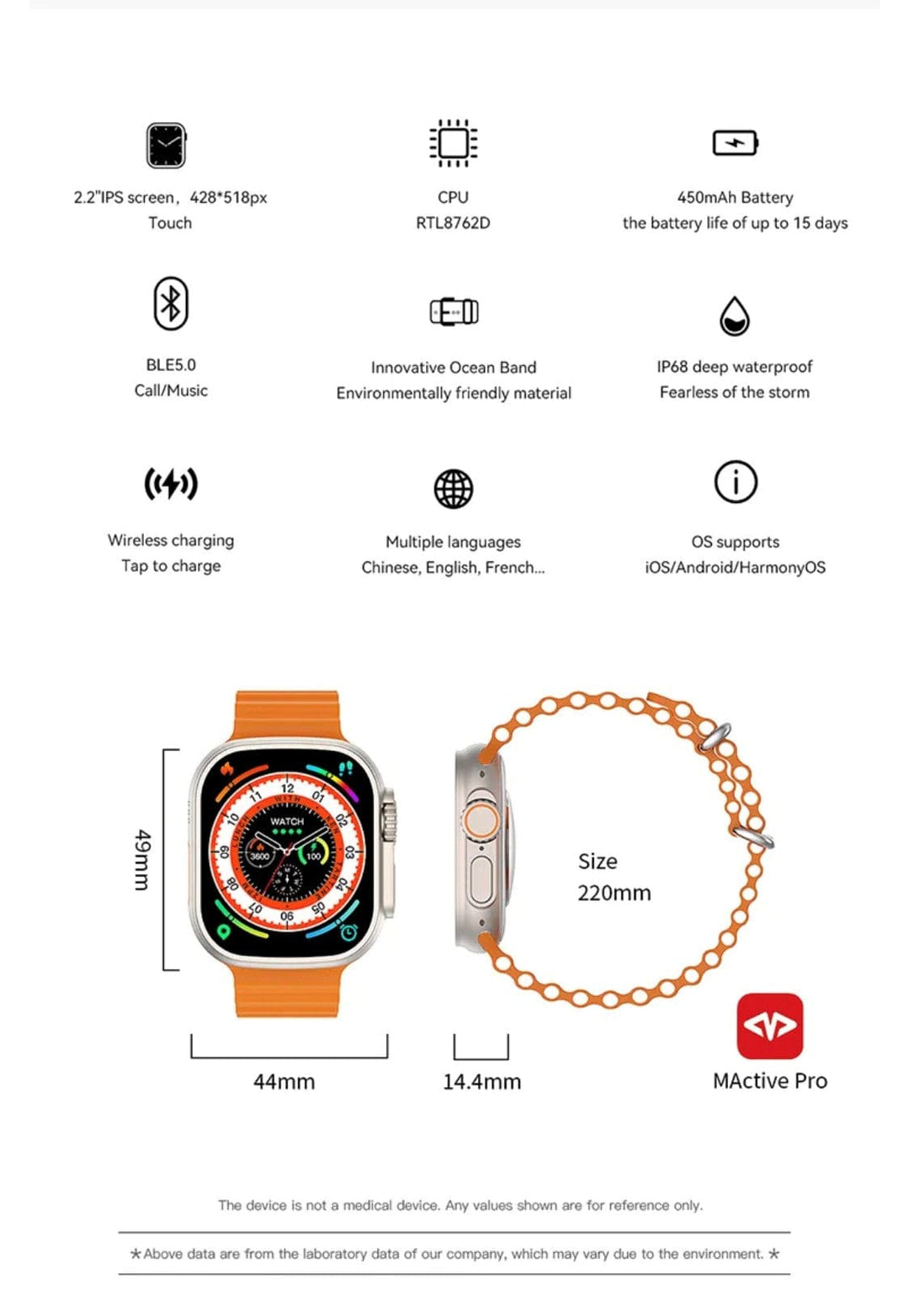 Smart Watch South Africa Smart Watch Orange W68 Ultra Microwear Orange Bubble Strap