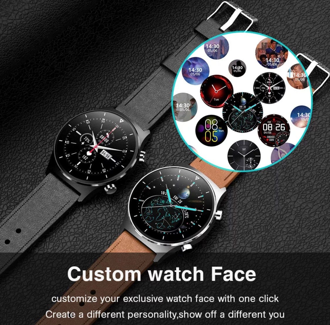 Smart Watch South Africa Watches Black Leather & Black Silicone Strap SMARTOBY Pro  Men Smartwatch Black  Leather & Black Silicone